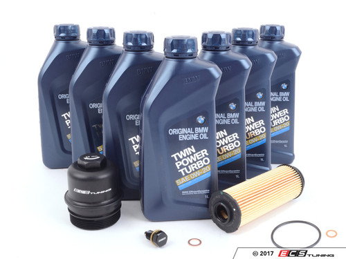 0W-20 Genuine BMW Oil Change Kit - With ECS Magnetic Drain Plug And Aluminum Oil Filter Cap