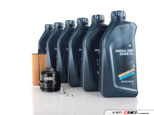 0W-20 Genuine BMW Oil Change Kit - With ECS Aluminum Oil Filter Cap | ES3513621