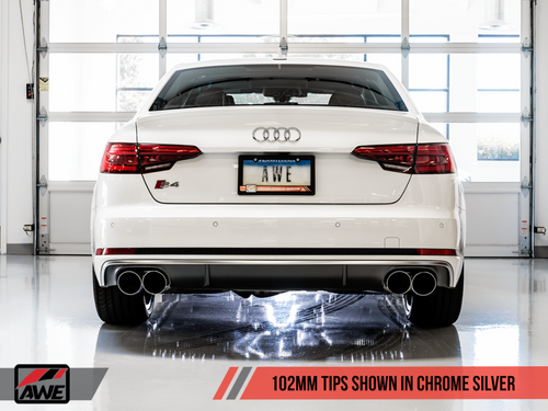 AWE Touring Edition Exhaust for B9 S4 - Resonated for Performance Catalyst - Chrome Silver 102mm Tips