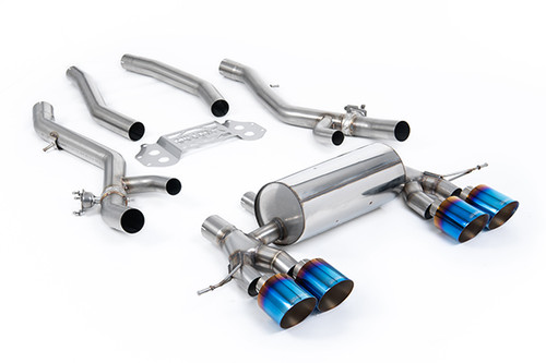 Milltek OPF/GPF Back with Centre Resonator Bypass System with GT-115 Burnt/Blue Titanium Trims