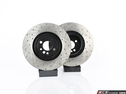 Front V4 JCW GP2 Cross-Drilled Brake Rotors - Pair 13" (330x25)