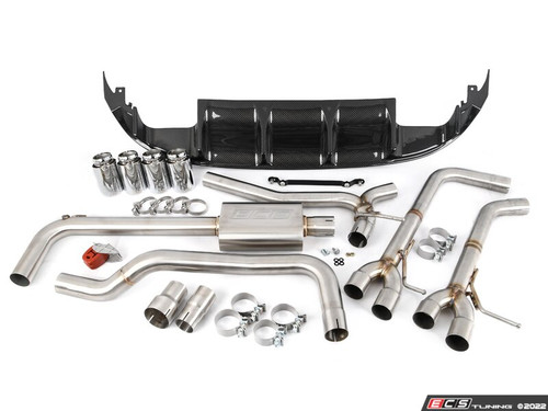MK7 Jetta Quad Exit Cat-Back Exhaust System - With Carbon Fiber Rear Diffuser & 3.5"  Chrome Tips