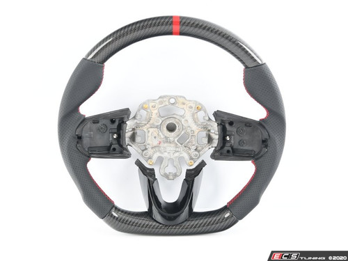 ECS MINI Cooper Flat Bottom Carbon Fiber Steering Wheel (Carbon/Perforated Leather/Red Stitching/RED Center Stripe) - Gen 3