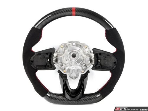 ECS MINI Cooper Flat Bottom Carbon Fiber Steering Wheel (Carbon/Alcantara/Red Stitching/RED Center Stripe) - Gen 3