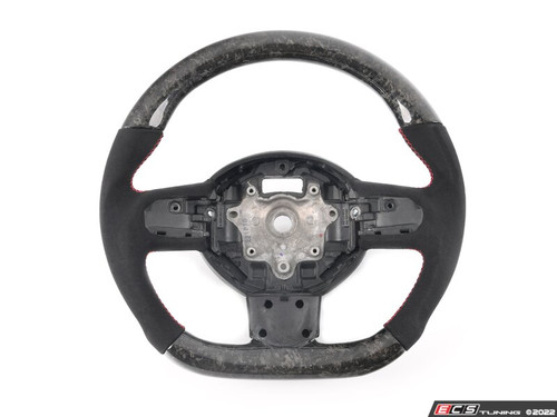 ECS MINI Cooper Flat Bottom Forged Carbon Fiber Steering Wheel ( Forged Carbon/Alcantara/Red Stitching) NO Red Center Stripe- Gen 2