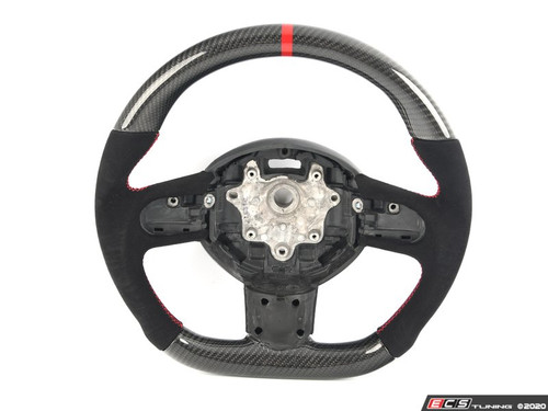 ECS MINI Cooper Flat Bottom Carbon Fiber Steering Wheel (Carbon/Alcantara/Red Stitching/Red Center Stripe)- Gen 2