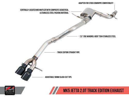 AWE Track Edition Exhaust for MK5 Jetta 2.0T - GLI - Polished Silver Tips