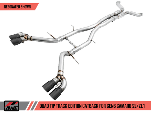 AWE Track Edition Catback Exhaust for Gen6 Camaro SS / ZL1 - Resonated - Diamond Black Tips (Quad Outlet)