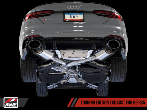 AWE Touring Edition Exhaust for Audi B9 RS 5 - Resonated for Performance Catalysts - Diamond Black RS-style Tips