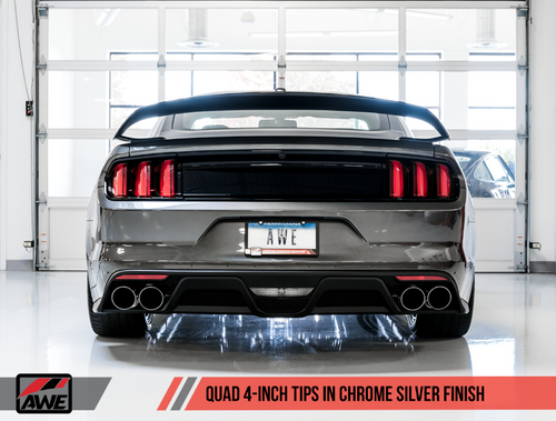 AWE Track Edition Cat-back Exhaust for 15-17 S550 Mustang GT - Quad Outlet - No Tips (GT350 Valance)