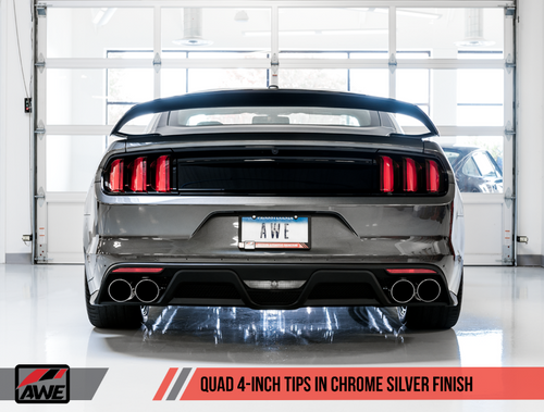 AWE Track Edition Cat-back Exhaust for 15-17 S550 Mustang GT - Quad Outlet - Diamond Black Tips (GT350 Valance)