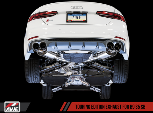 AWE Touring Edition Exhaust for B9 S5 Sportback - Resonated for Performance Catalyst - Carbon Fiber Tips