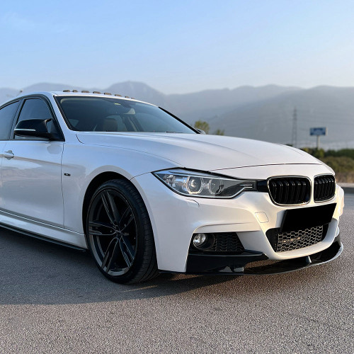 Front Splitter Gloss Black - BMW 3 Series F30 M-Pack 2012-2019 w / Flaps with ABE TÜV