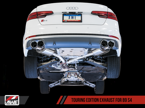 AWE Touring Edition Exhaust for B9 S4 - Resonated for Performance Catalyst - Carbon Fiber Tips