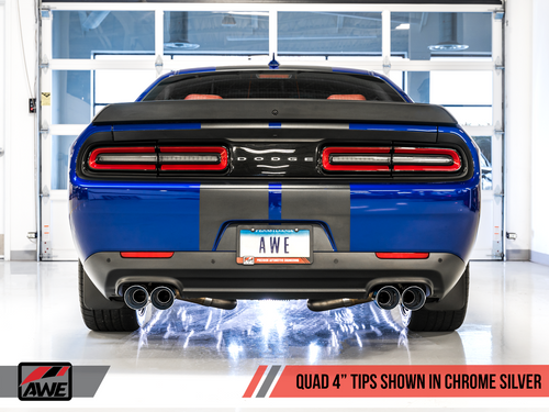 AWE Touring Edition Exhaust for 15+ Challenger 5.7 - Resonated - Chrome Silver Quad Tips AWE Touring Edition Exhaust for 15+ Challenger 5.7 - Resonated - Chrome Silver Quad Tips