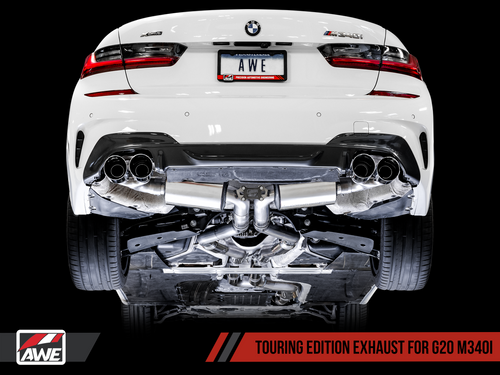 AWE Resonated Touring Edition Exhaust for G20 M340i - Diamond Black Tips