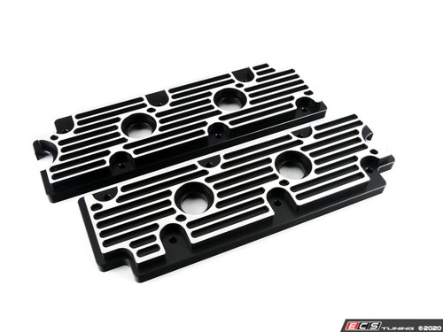 964 Billet Aluminum Upper Valve Cover Pair - Black w/Brushed Fins