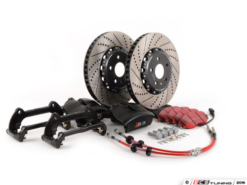 Front Big Brake Kit - Stage 2 - Black Calipers - 2-Piece Drilled and Slotted Rotors (340x30)