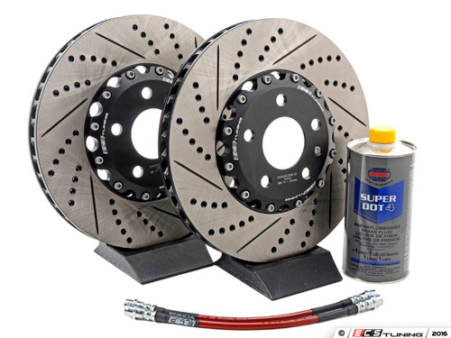 Front Brake Kit - Stage 1 - 2-Piece Cross Drilled & Slotted Rotors (321x30) | ES3022161