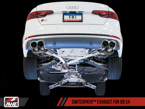 AWE SwitchPath? Exhaust for B9 S4 - Resonated for Performance Catalyst - Diamond Black 90mm Tips