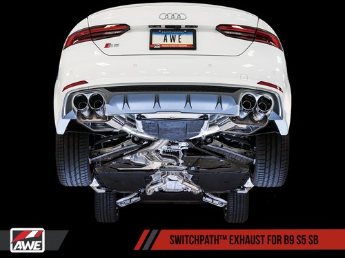 AWE SwitchPath? Exhaust for B9 S5 Sportback - Resonated for Performance Catalyst - Carbon Fiber Tips