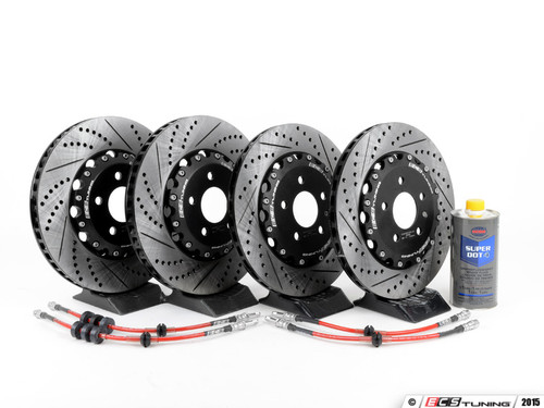 Front & Rear Brake Kit - Stage 1 - 2-Piece Cross Drilled & Slotted Rotors
