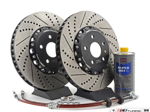 Front Brake Kit - Stage 1 - 2-Piece Cross Drilled & Slotted Rotors (340x30)