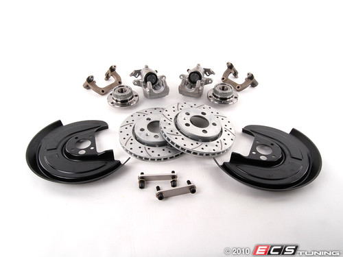 TT 225HP Rear Big Brake Kit - Cross Drilled & Slotted Rotors (256x22) - Bare Aluminum