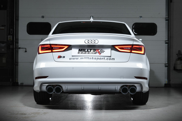 Milltek Cat Back Non-Valved, Resonated Race Exhaust System with Quad Oval Polished Tips - Audi S3 2.0 TFSI quattro Saloon 8V