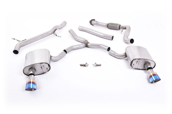 Milltek Non Resonated Cat Back - Dual GT-100 Burnt Titanium Tips  - A4 B9 Quatttro 2.0T