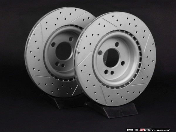 Front Cross Drilled & Slotted Brake Rotors - Pair 12.44" (316x22)