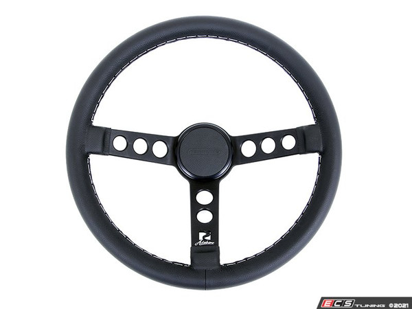 Rennline Leather Steering Wheel - Black Spokes & Black Horn Ring