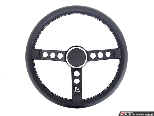 Rennline Leather Steering Wheel - Black Spokes & Silver Horn Ring