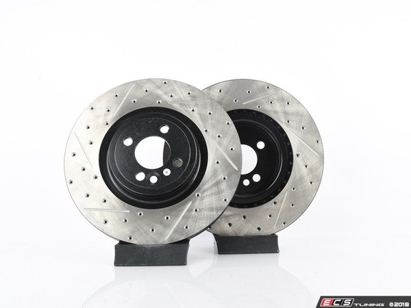 Front V4 JCW GP2 Cross Drilled & Slotted Brake Rotors - Pair 13" (330x25)