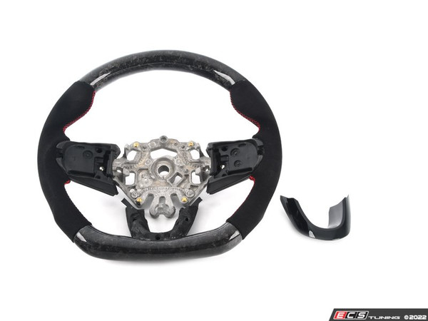 ECS MINI Cooper Flat Bottom Forged Carbon Fiber Steering Wheel ( Forged Carbon/Alcantara/Red Stitching) NO Red Center Stripe - Gen 3