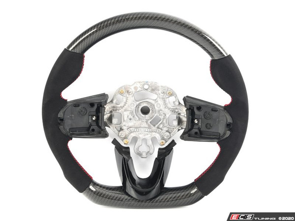 ECS MINI Cooper Flat Bottom Carbon Fiber Steering Wheel (Carbon/Alcantara/Red Stitching) NO RED Center Stripe - Gen 3