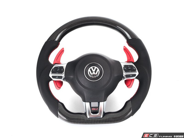 MK6 GTI/GLI DSG Carbon Fiber Steering Wheel - Perforated Leather With Red Stitching