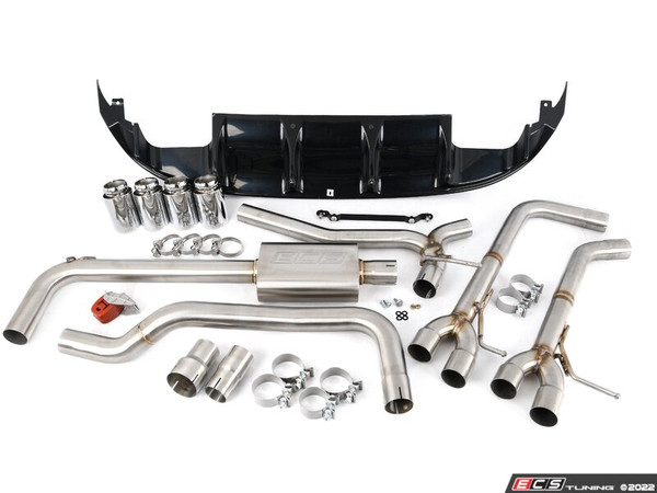 MK7 Jetta Quad Exit Cat-Back Exhaust System - With Gloss Black Rear Diffuser & 3.5"  Chrome Tips
