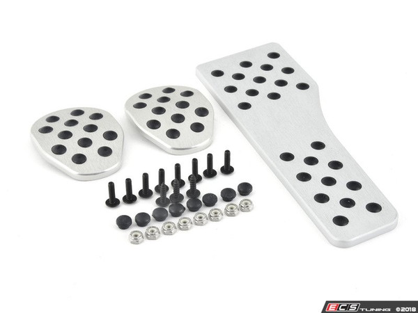 Rennline Pedal Set - 3 piece - Rubber Grip - Silver