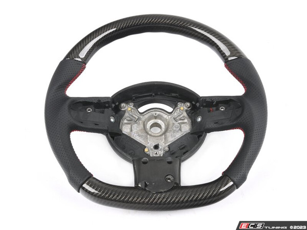 ECS MINI Cooper Flat Bottom Carbon Fiber Steering Wheel (Carbon/Perforated Leather/Red Stitching) NO RED Center Stripe - Gen 1 Three Spoke