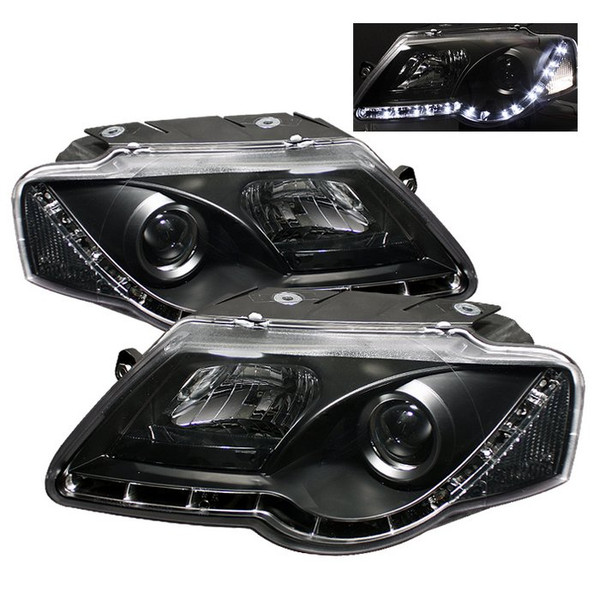 Projector Headlights with LED DRL - Black - Passat B6