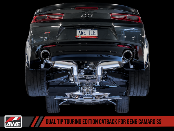 AWE Track Edition Catback Exhaust for Gen6 Camaro SS - Resonated - Chrome Silver Tips (Dual Outlet)