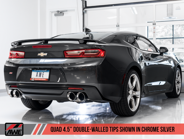 AWE Track Edition Catback Exhaust for Gen6 Camaro SS / ZL1 - Non-Resonated - Chrome Silver Tips (Quad Outlet)