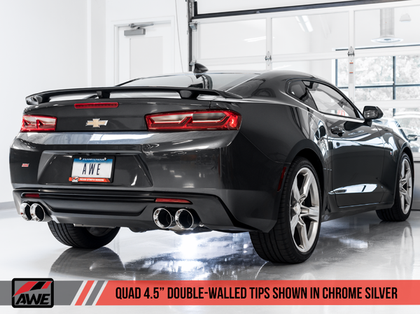 AWE Track Edition Catback Exhaust for Gen6 Camaro SS / ZL1 - Resonated - Chrome Silver Tips (Quad Outlet)