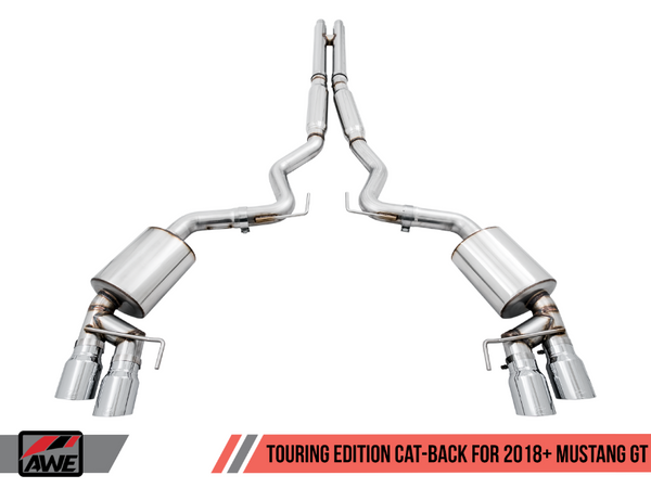 AWE Touring Edition Cat-back Exhaust for the 2018+ Mustang GT - Quad Chrome Silver Tips