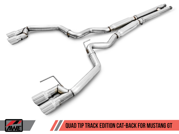 AWE Track Edition Cat-back Exhaust for 15-17 S550 Mustang GT - Quad Outlet - Chrome Silver Tips (GT350 Valance)