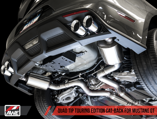 AWE Touring Edition Cat-back Exhaust for 15-17 S550 Mustang GT - Quad Outlet - No Tips (GT350 Valance)