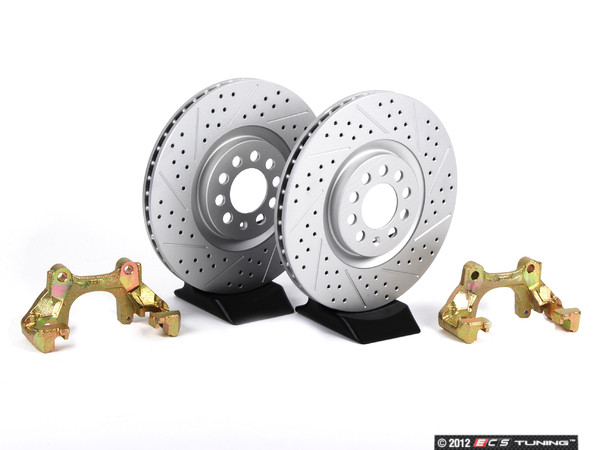 337/20th/GLI front Brake Rotor/Carrier Kit - Cross Drilled & Slotted Rotors (312x25)