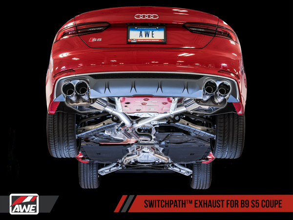 AWE SwitchPath Exhaust for B9 S5 Coupe - Resonated for Performance Catalyst - Chrome Silver 90mm Tips