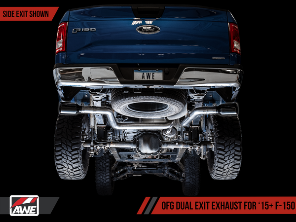 AWE 0FG Dual Exit Exhaust for 15+ F-150 - 5" Chrome Silver Tips